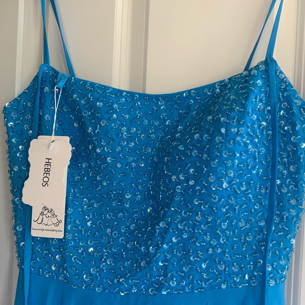 A-line/Princess Chiffon Gown; Blue-Never Worn, tags attached.